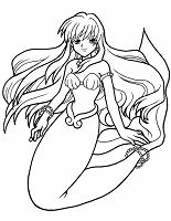 Ausmalbild Meerjungfrau mit langem Haar
