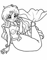 Ausmalbild Manga Meerjungfrau mit Sternen