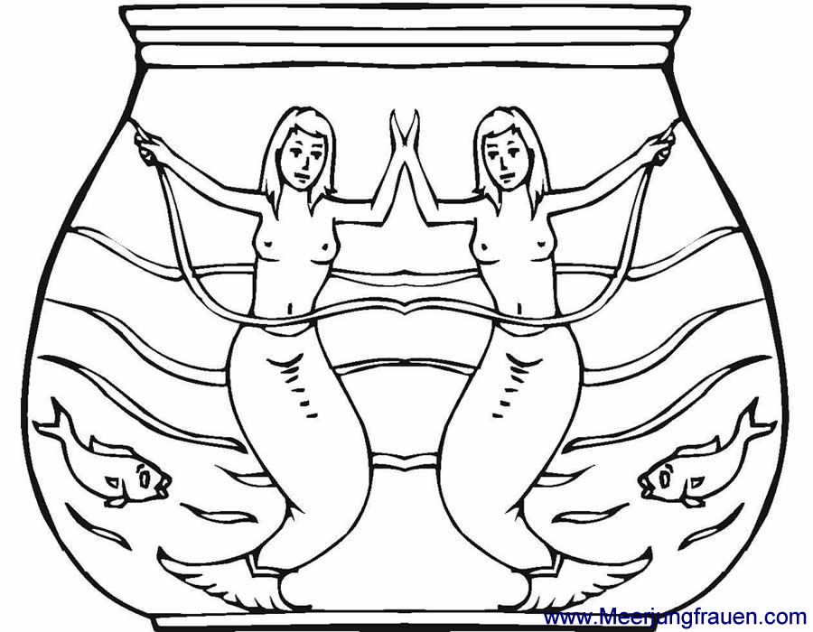 Ausmalbild zwei Meerjungfrauen im Glas