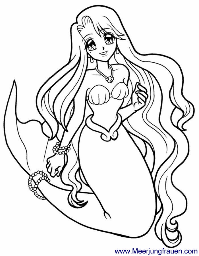 ausmalbild meerjungfrau mit muschelschmuck und perlen