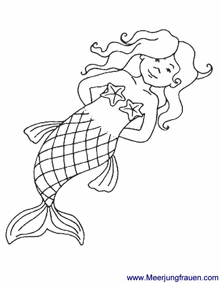 Ausmalbild junge Meerjungfrau Seestern