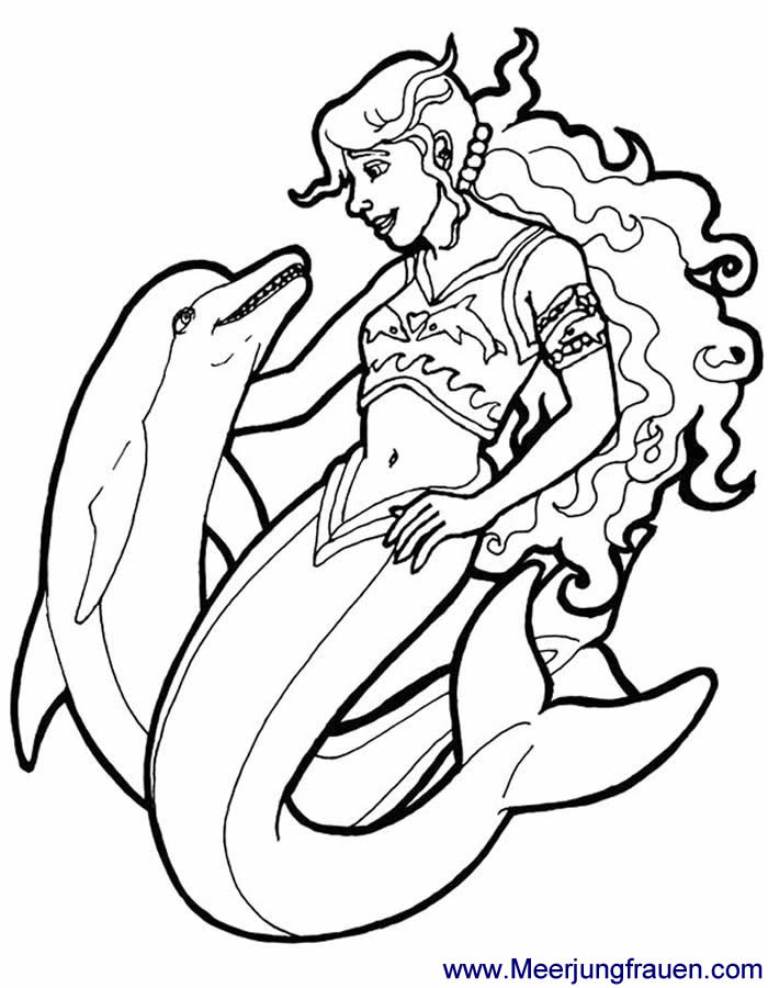 Ausmalbild Meerjungfrau mit Delfin Shirt