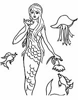 Ausmalbild Meerjungfrau mit Seerose