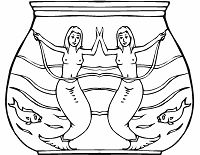 Ausmalbild zwei Meerjungfrauen im Glas