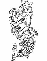 Ausmalbild Meerjungfrau mit Kind im Arm