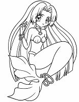 Ausmalbild Manga Meerjungfrau mit Perlenkette