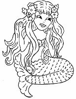 Ausmalbild Meerjungfrau Blumen im Haar