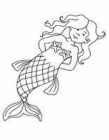 Ausmalbild junge Meerjungfrau Seestern