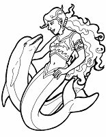 Ausmalbild Meerjungfrau mit Delfin Shirt